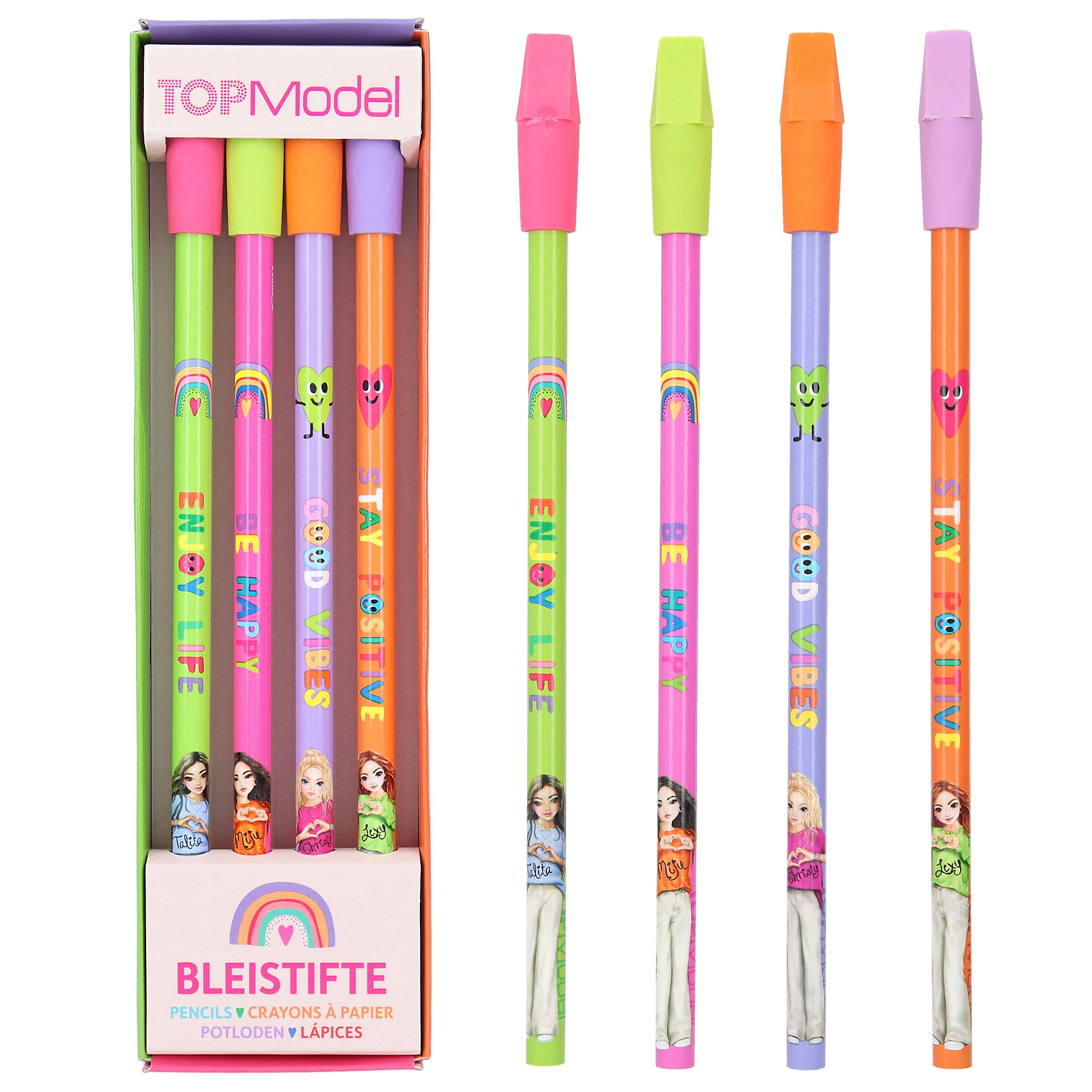 Depesche - Set De 5 Crayons Arc-en-ciel Avec Gommes Assorties + 1 Gomme Licorne - Design Ylvi - Pour Coloriage Et écriture - 4