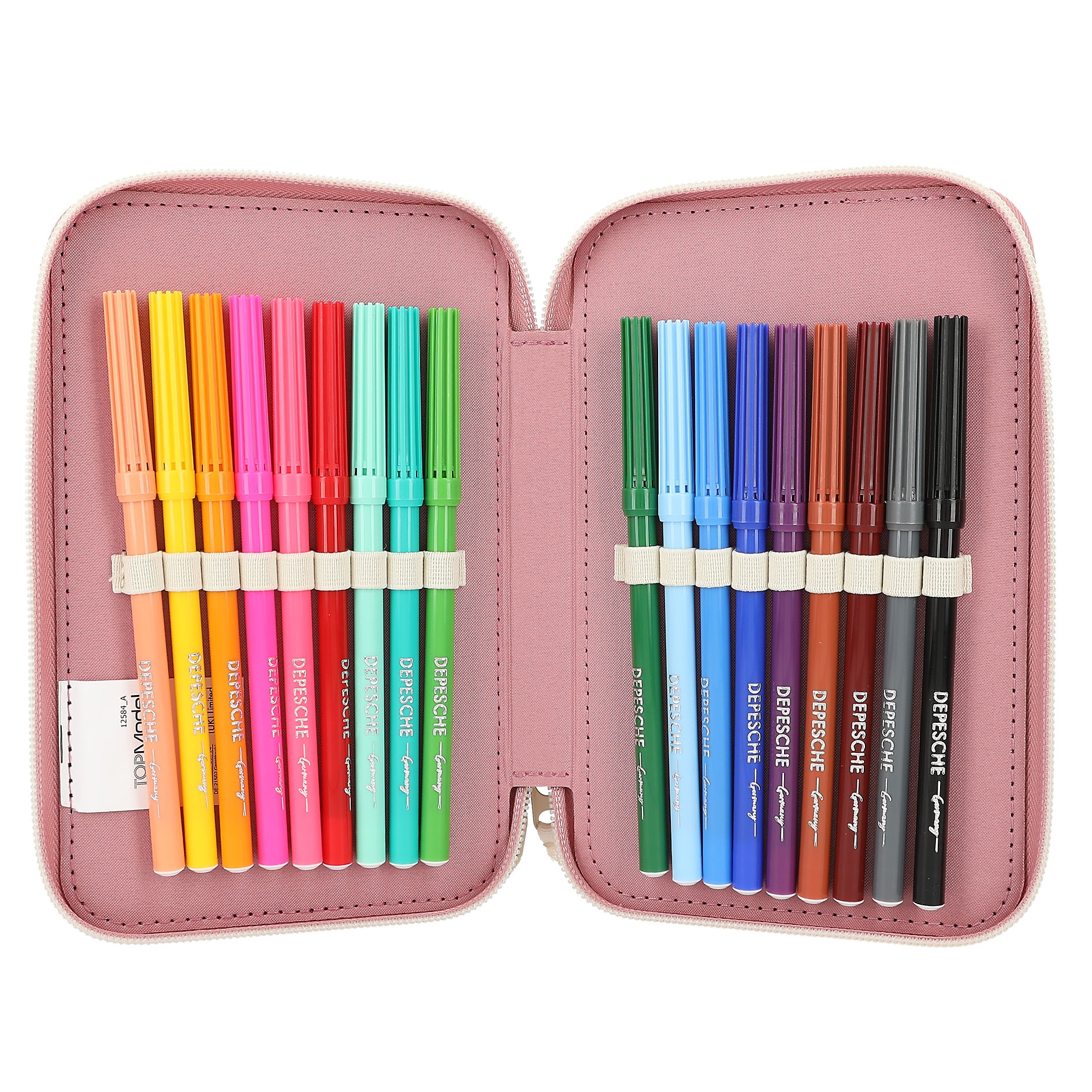 Depesche TOPModel Electric Trousse à Crayons Remplie 3 Compartiments - Argent Rose Avec Paillettes Étoilées Et Accessoires Scolaires