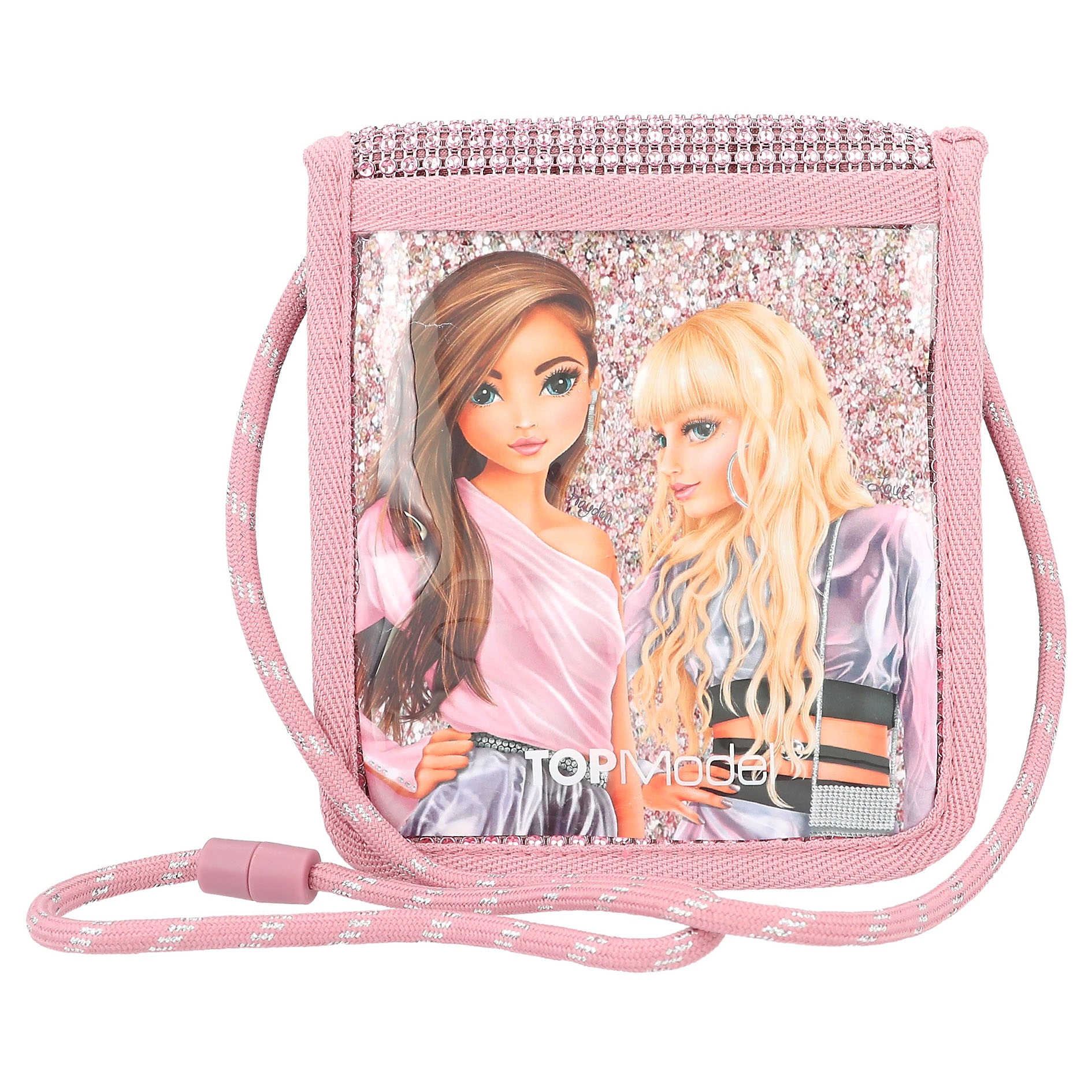 Depesche 12522 TOPModel Glitter Queen - Gefüllte 3-Fach Federtasche mit Glitzersteinen auf der Front und verziertem Rücken, Federmäppchen mit Buntstiften, Lineal, Schere uvm