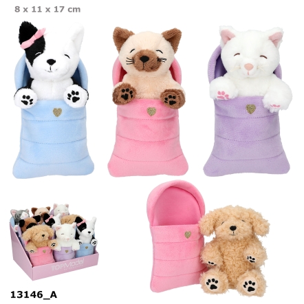 TOPModel Peluches chiens et chats dans un sac de couchage