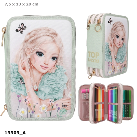 TOPModel 3 Fach Federtasche mit Stickerei SUMMER FEELING