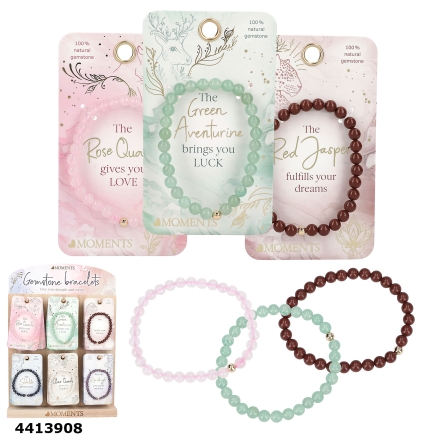 HM gemstone bracelets incl. stand and header, ENG